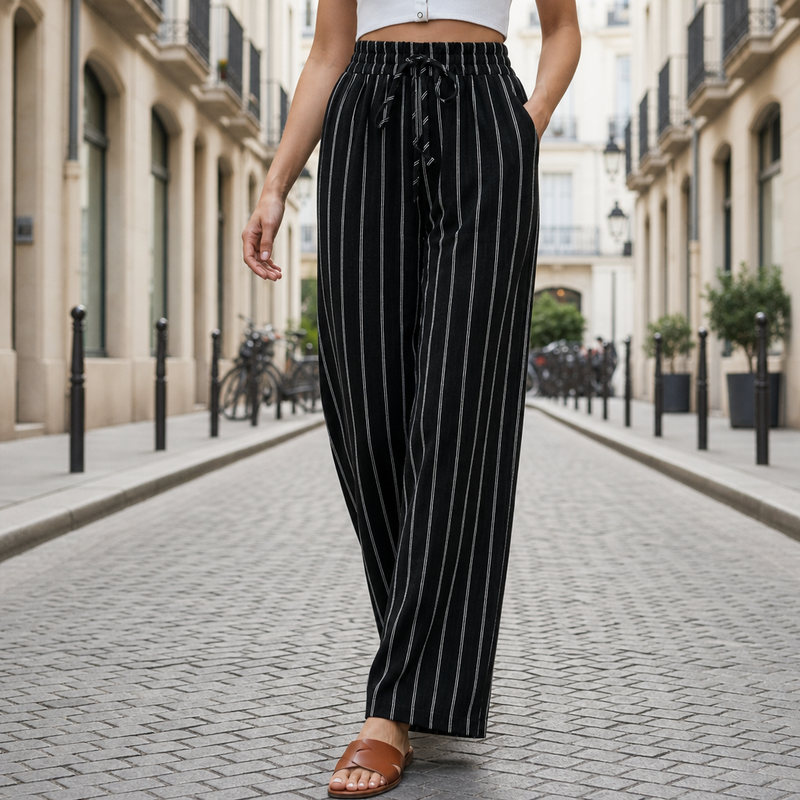 Ceret Striped Wide Leg Pants in Black