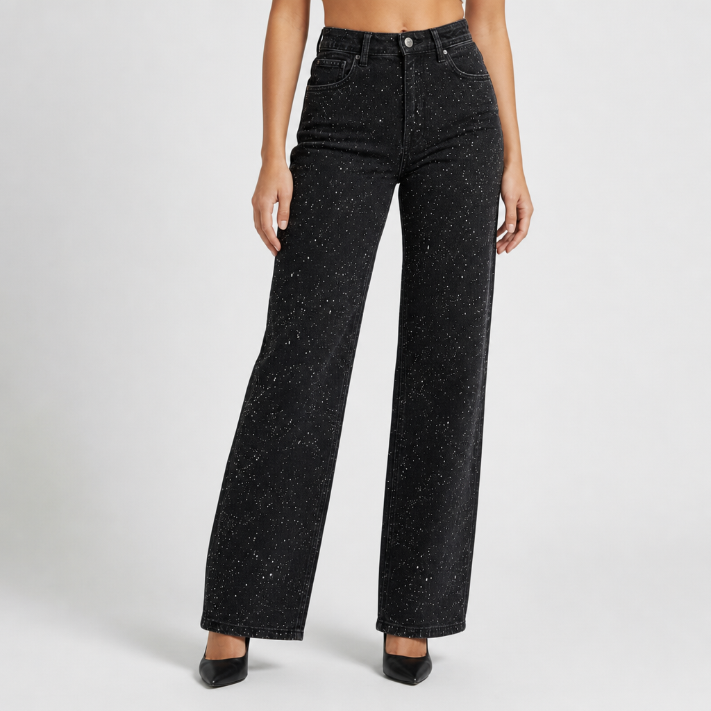 Altea Glitter Wide-Leg Jeans in Black