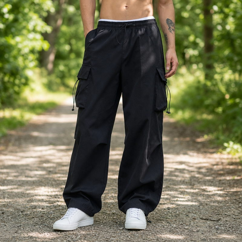 Noto Wide Leg Cargo Pants in Black