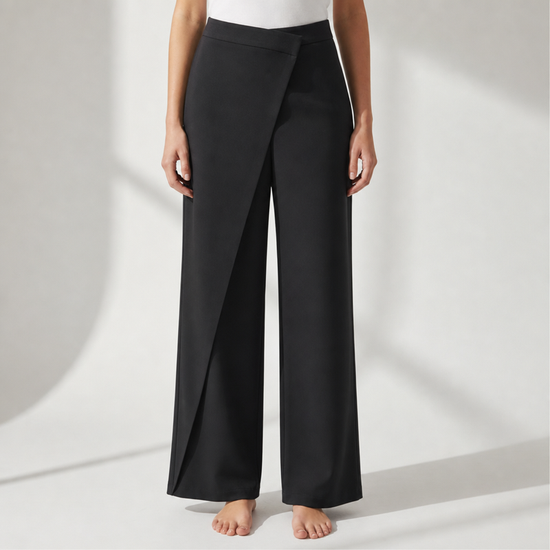 Mijas Asymmetric Wrap Wide-Leg Pants in Black