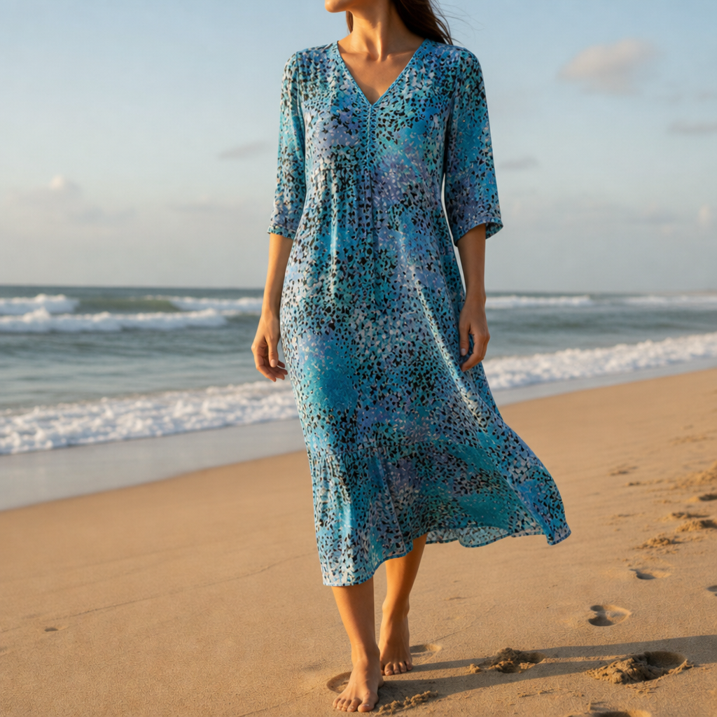 Camogli Floral Print Midi Dress in Blue