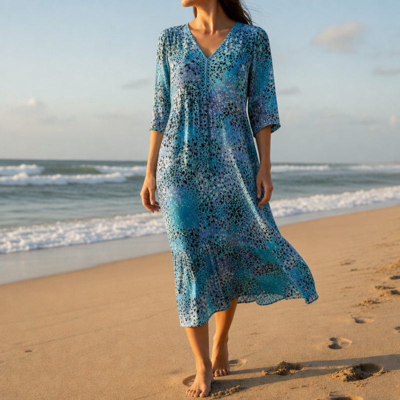 Camogli Floral Print Midi Dress in Blue