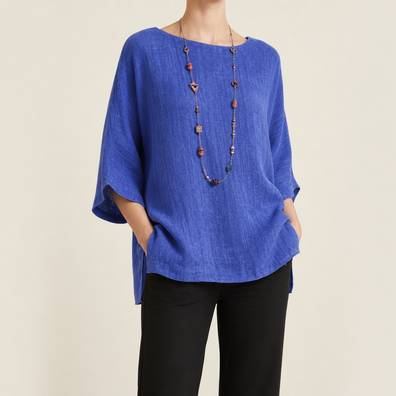 Pylos Linen 3/4 Sleeve Blouse in Blue