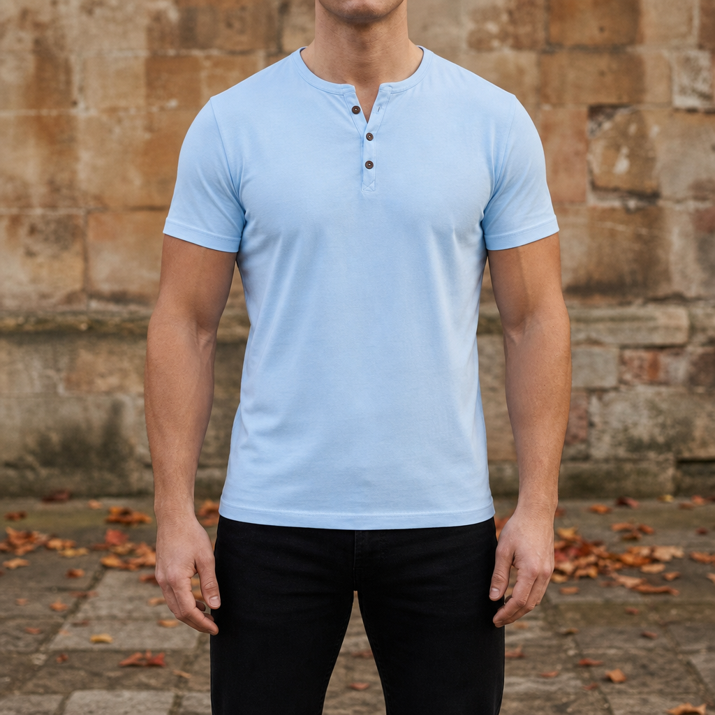 Merida Muscle Fit Henley Tee in Blue