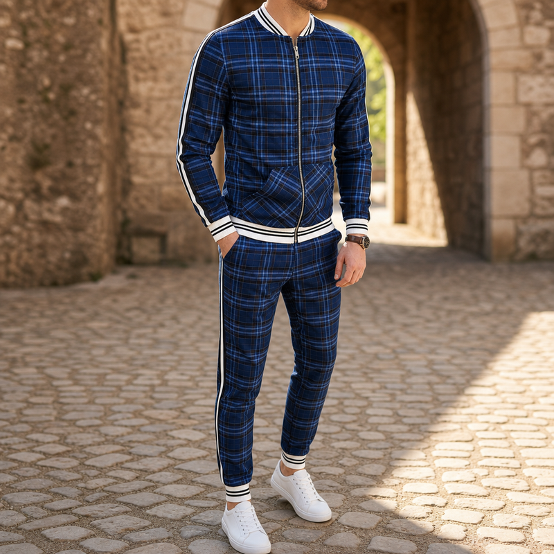 Larnaca Plaid Tracksuit Set in Blue