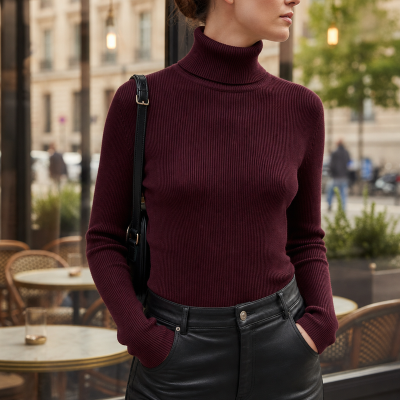 Alberobello Ribbed Turtleneck Sweater in Bordeaux Red