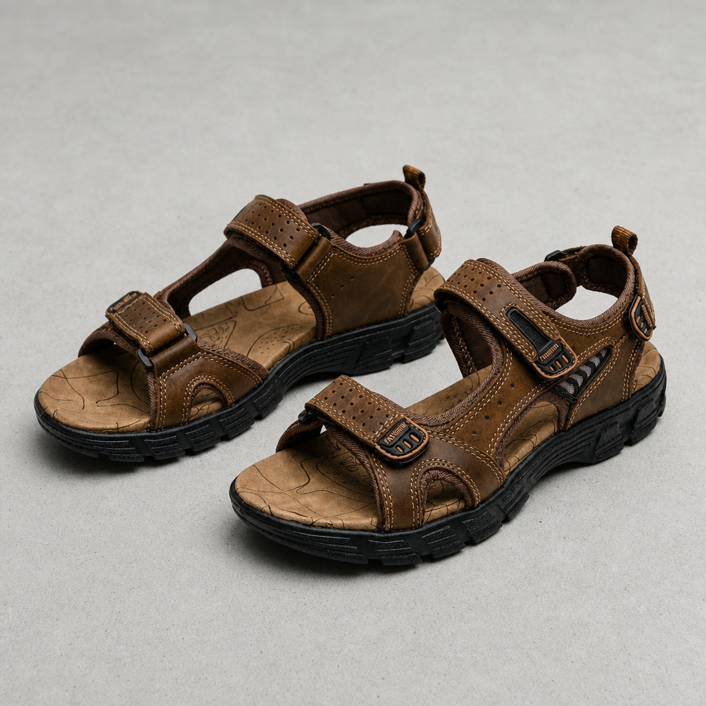 Perpignan Velcro Strap Trekking Sandals in Brown