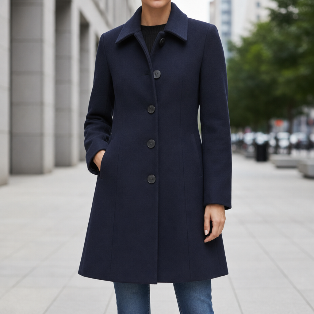 Tavira Structured Wool Coat in Dark Blue