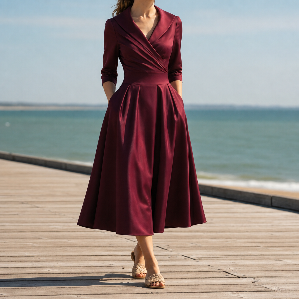 Avila Satin Wrap Midi Dress in Deep Red