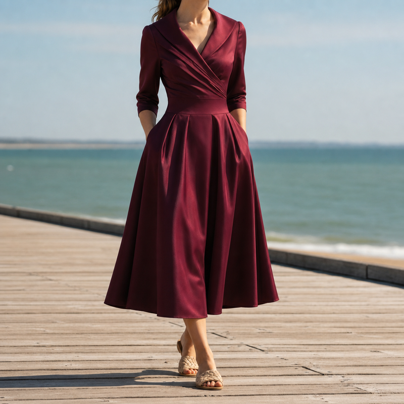 Avila Satin Wrap Midi Dress in Deep Red