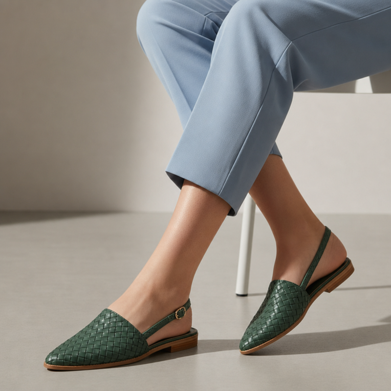 Birgu Woven Slingback Loafers in Green