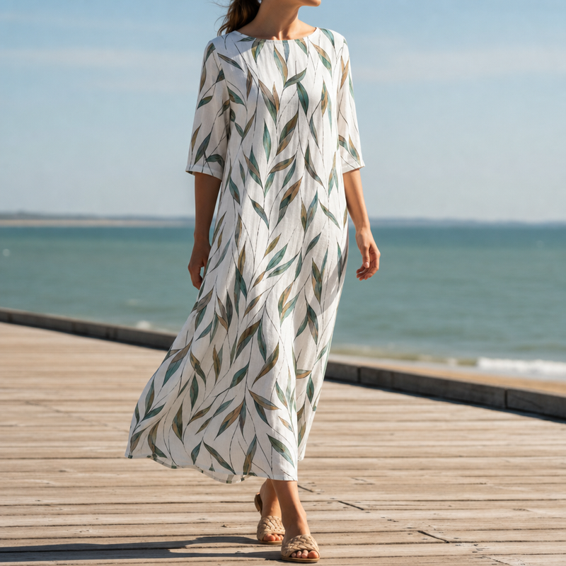 Antequera Floral Print Midi Dress in Green