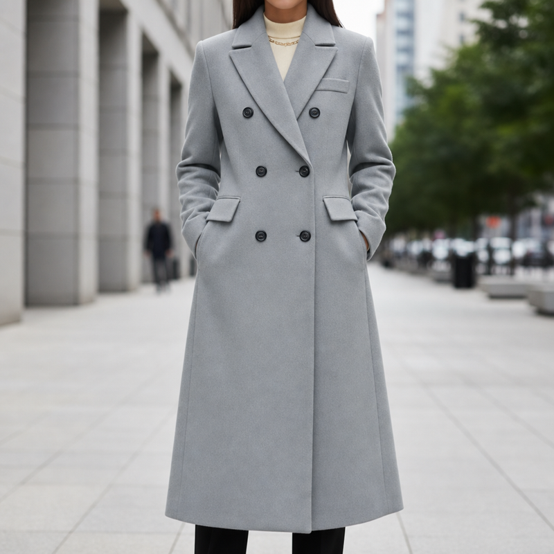 Treviso Double Breasted Wool Overcoat in Gray