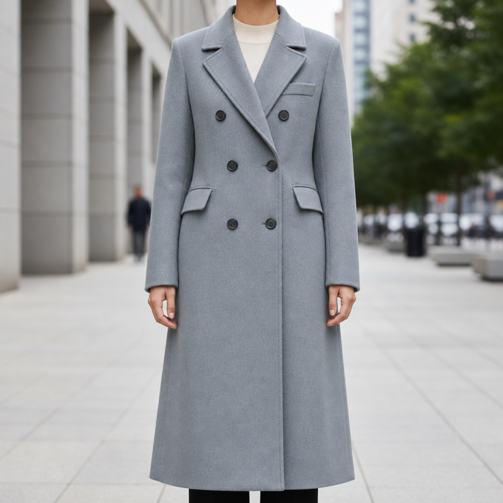 Rapallo Double Breasted Wool Overcoat in Gray