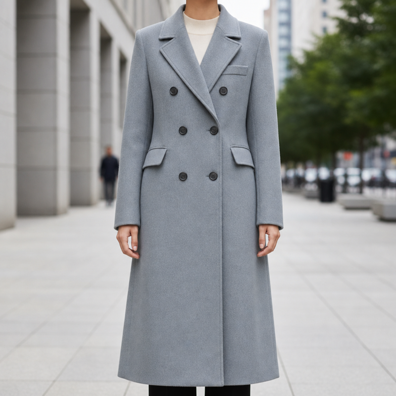 Rapallo Double Breasted Wool Overcoat in Gray