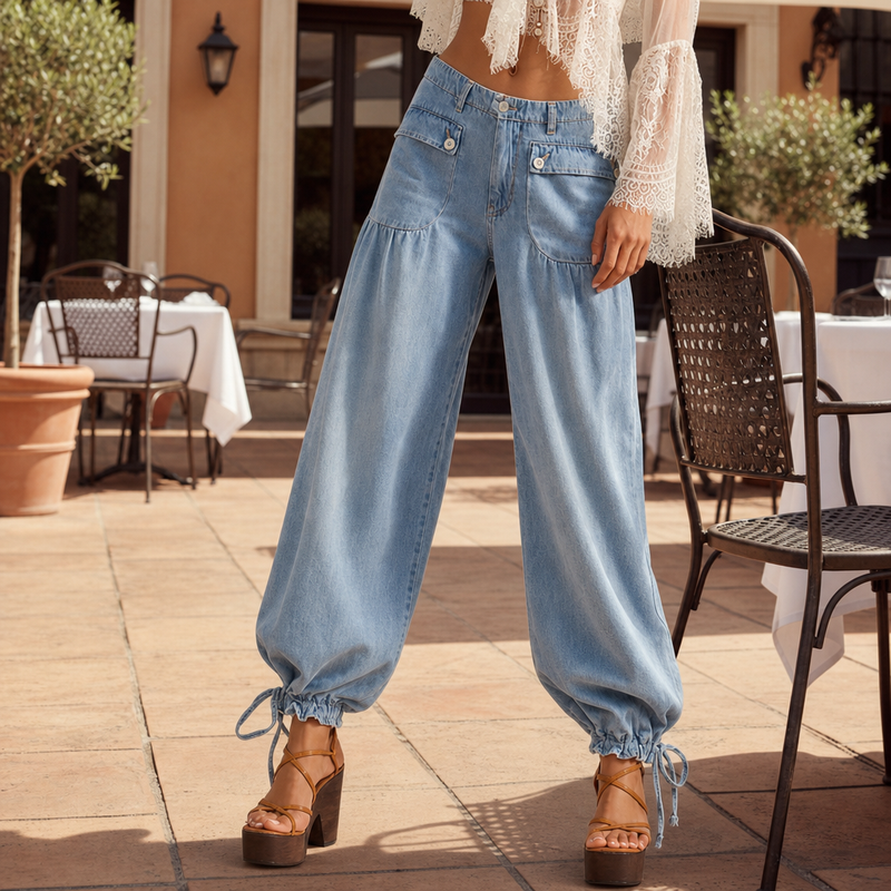 Omodos Denim Balloon Pants in Light Blue