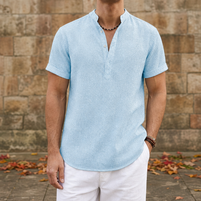 Bolzano Linen Henley Shirt in Light Blue