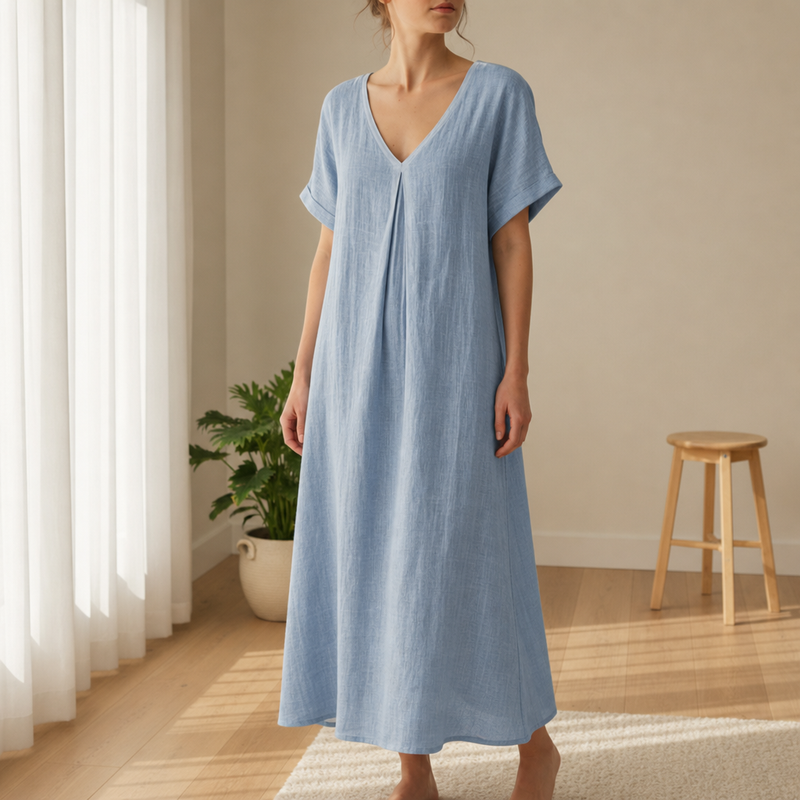Monreale Relaxed Linen Midi Dress in Lighte Blue