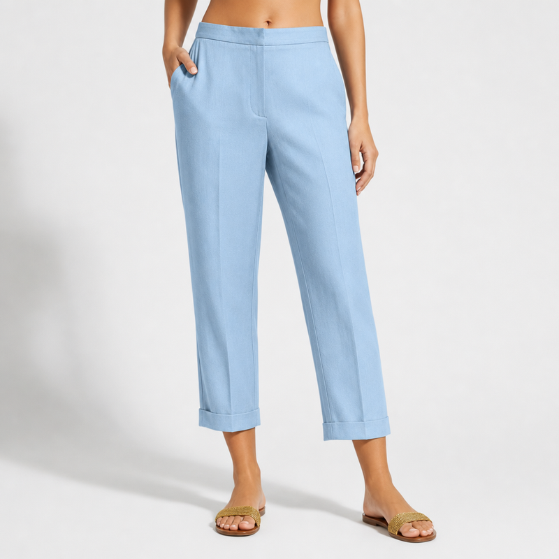 Fiesole Cropped Linen Pants in Mist Blue