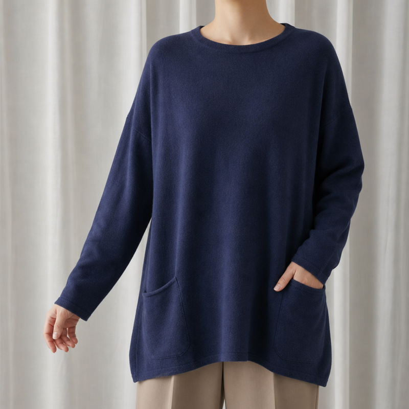 Perugia Relaxed Tunic Sweater in Navy Blue