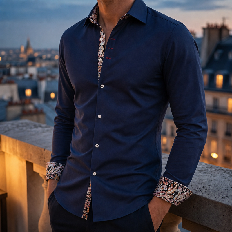 Lerici Paisley Accent Dress Shirt in Navy Blue