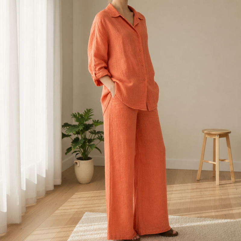 Nazare Linen Two-Piece Set in Orange
