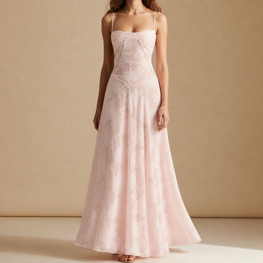 Ierapetra Jacquard Slip Maxi Dress in Pink
