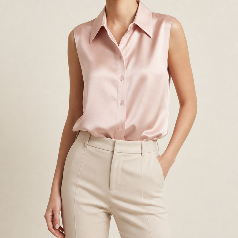 Begur Satin Sleeveless Blouse in Pink
