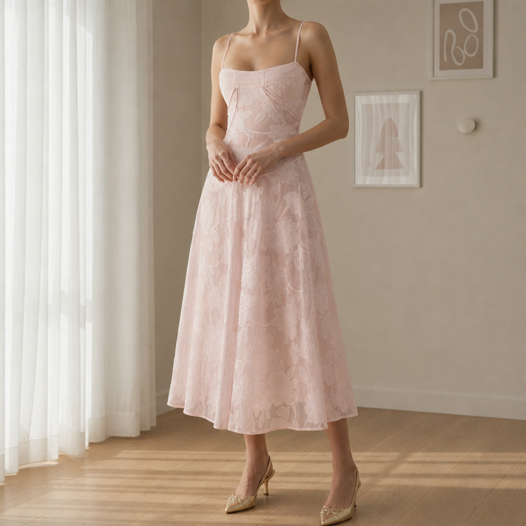 Pollensa Jacquard Slip Maxi Dress in Pink