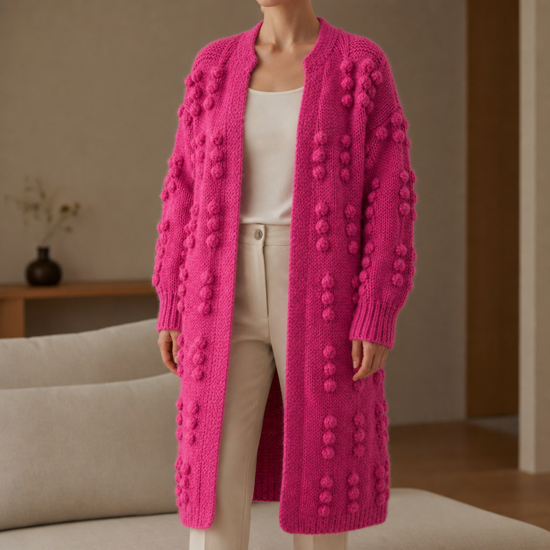 Chianti Pom Pom Knit Cardigan in Pink