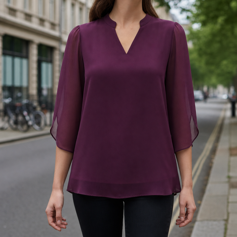 Montalcino Split Sleeve Tunic Blouse in Purple