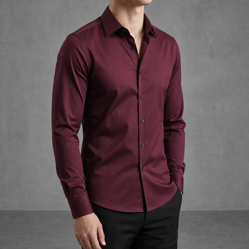 Oviedo Slim Fit Dress Shirt in Red Wine