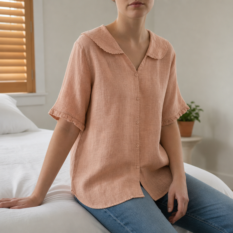 Deia Doll Collar Linen Blouse in Salmon