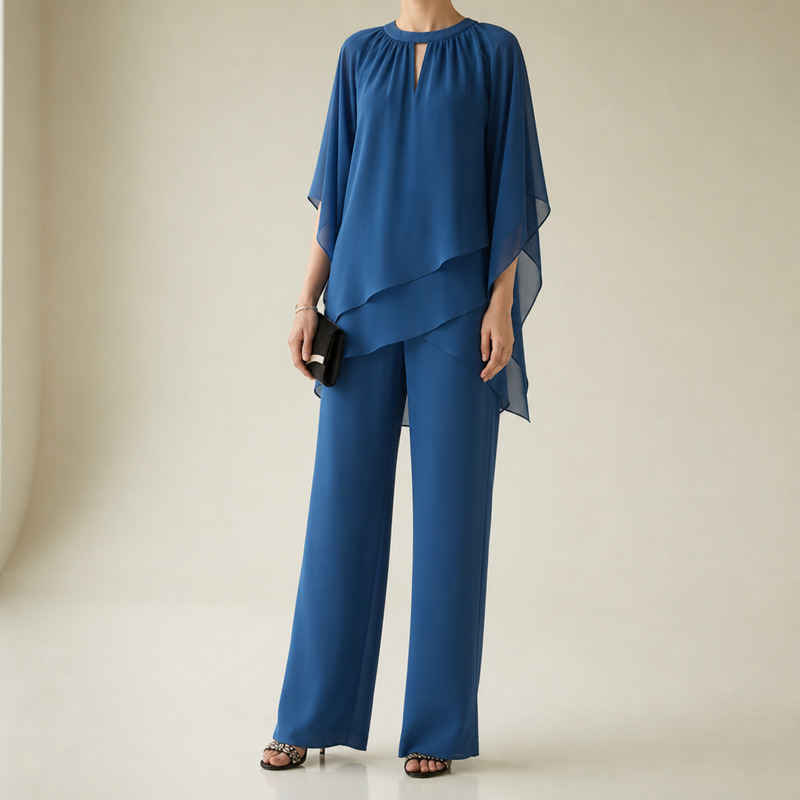 Cavtat Chiffon Layered Two-Piece Set in Sapphire Blue