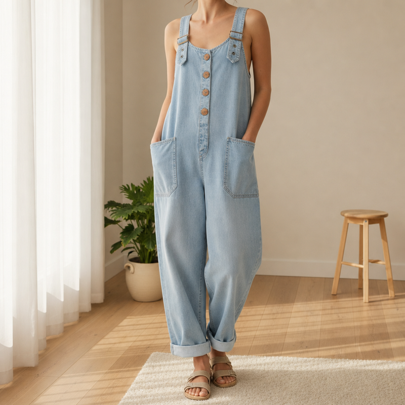 Sesimbra Relaxed Denim Overalls in Sky Blue