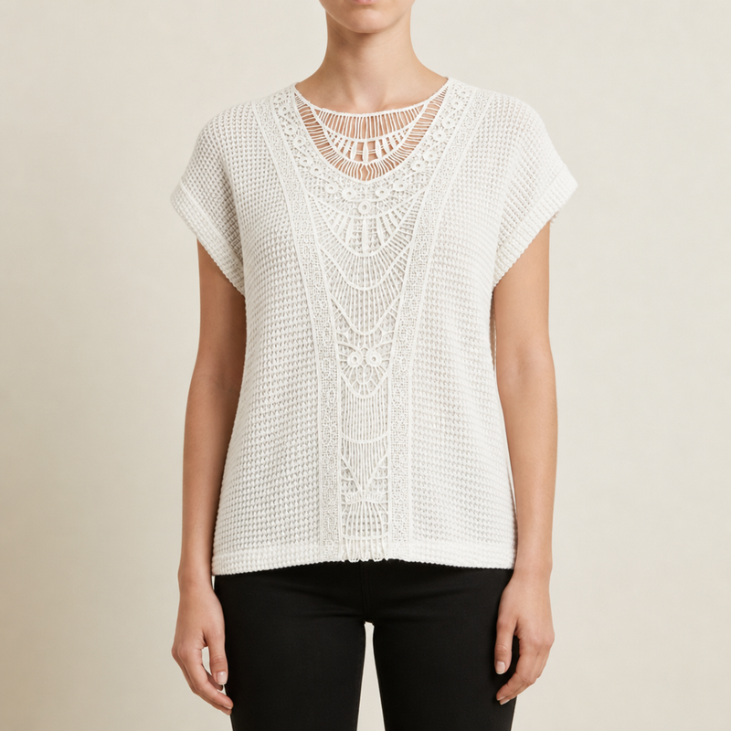 Montepulciano Crochet Lace Knit Blouse in White