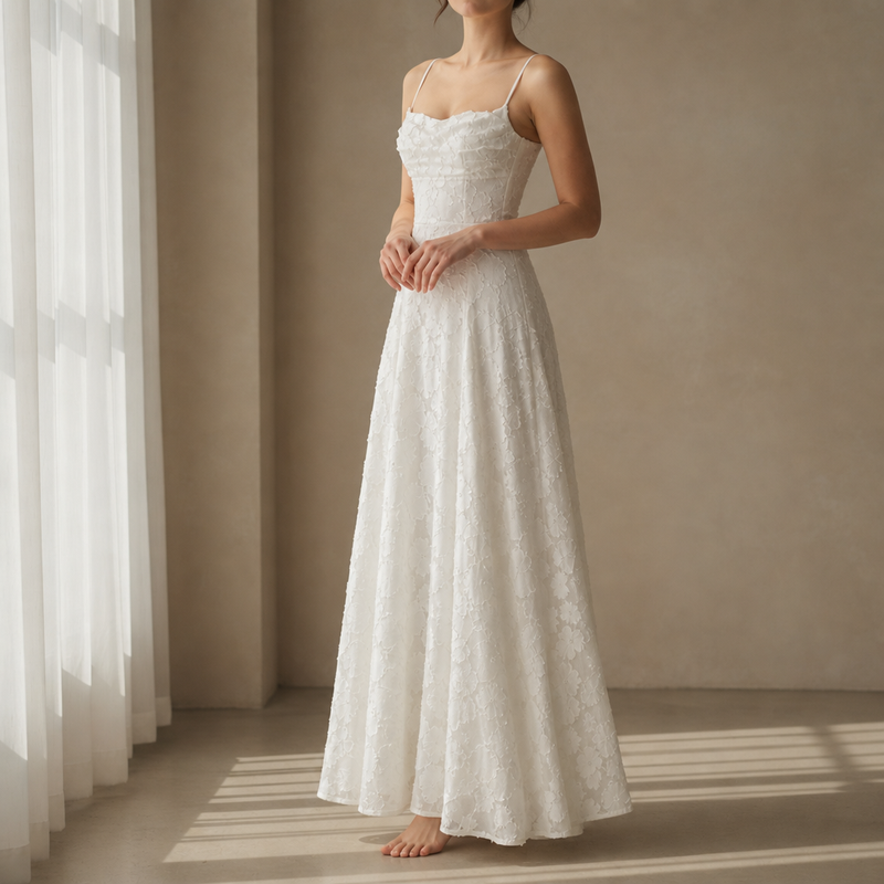 Bandol Floral Textured Maxi Dress in White
