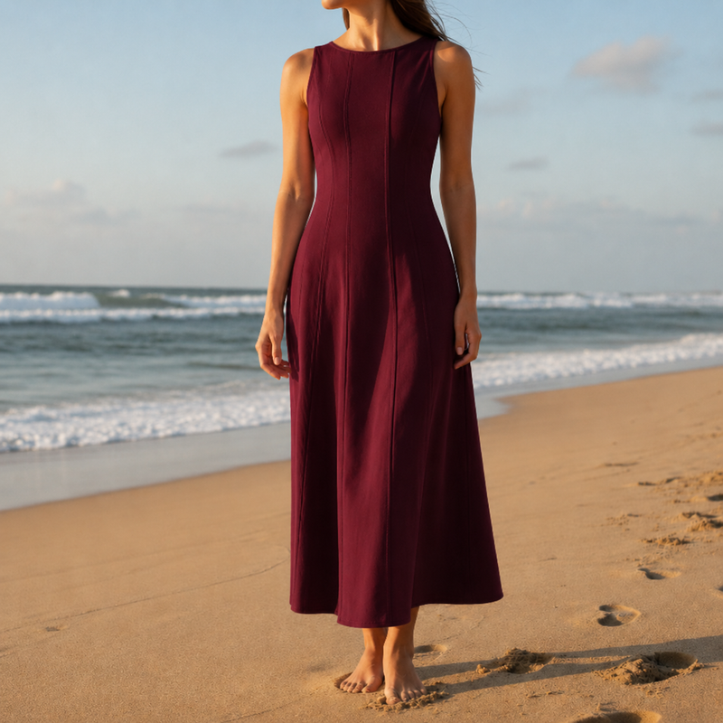 Ithaca Panel Seam Midi Dress in Wine Red