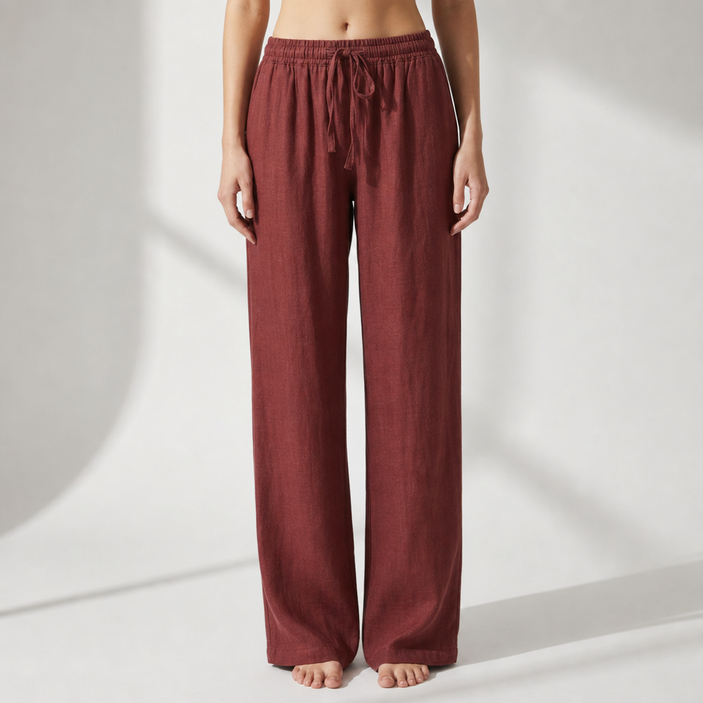 Aix Linen Wide Leg Pants in Wine Red