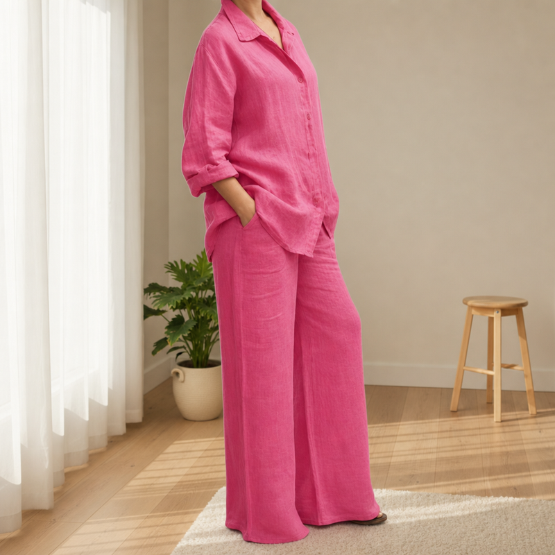 Nazare Linen Two-Piece Set in Rose Red