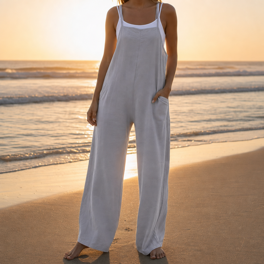 Biot Linen Bib Overall Jumpsuit in Silvery Gray