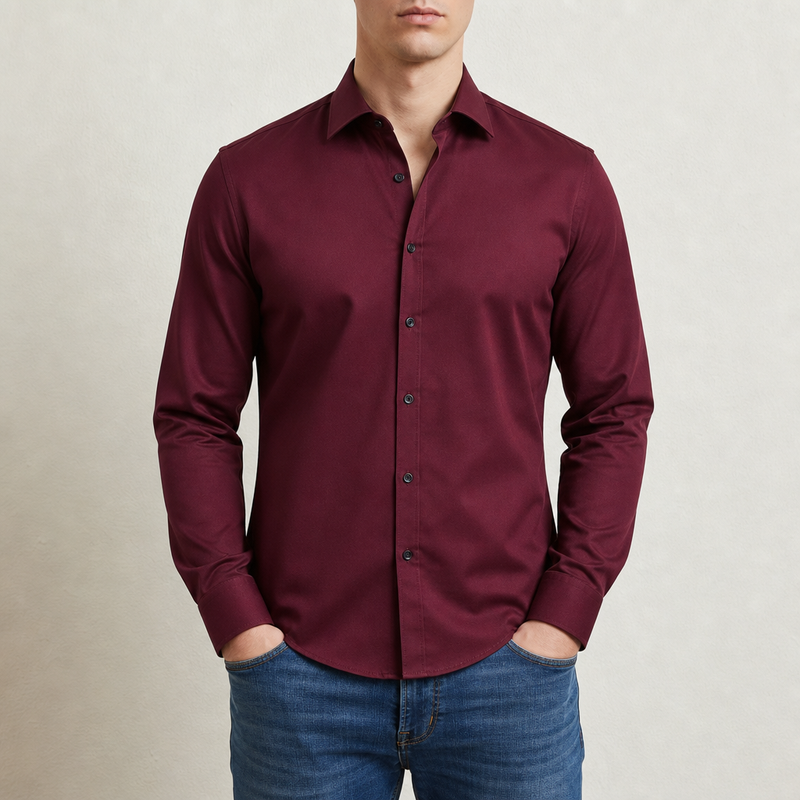 Formentor Slim Fit Dress Shirt in Wine Red