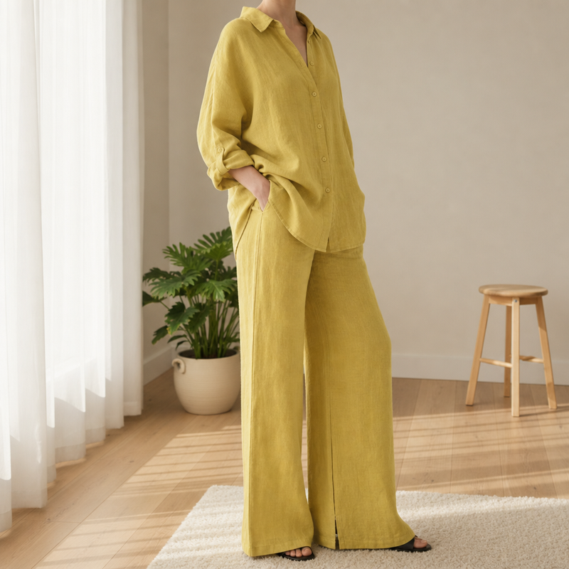 Nazare Linen Two-Piece Set in Yellow