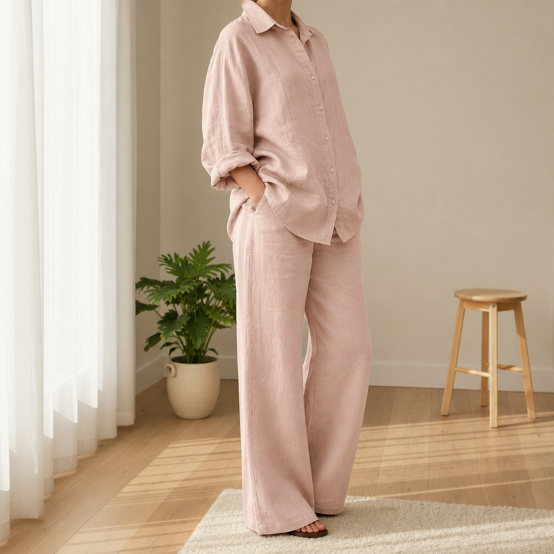 Nazare Linen Two-Piece Set in Light Pink
