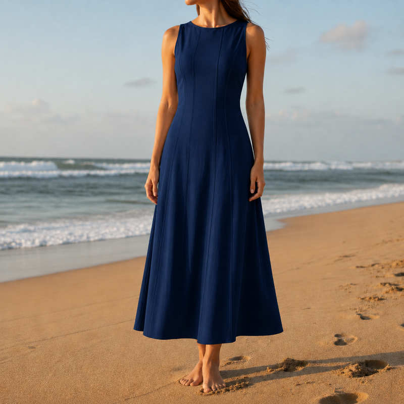 Ithaca Panel Seam Midi Dress in Navy Blue