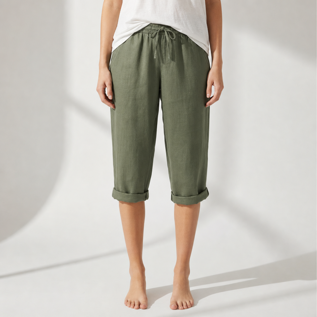 Porquerolles Linen Drawstring Bermuda Shorts in Army Green