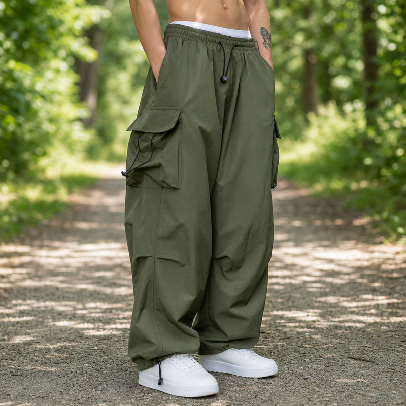 Noto Wide Leg Cargo Pants in Army Green