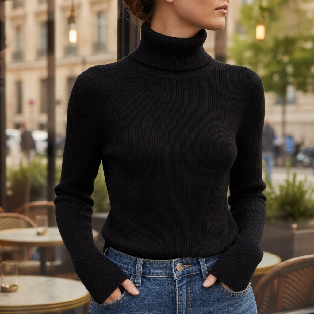 Alberobello Ribbed Turtleneck Sweater in Black