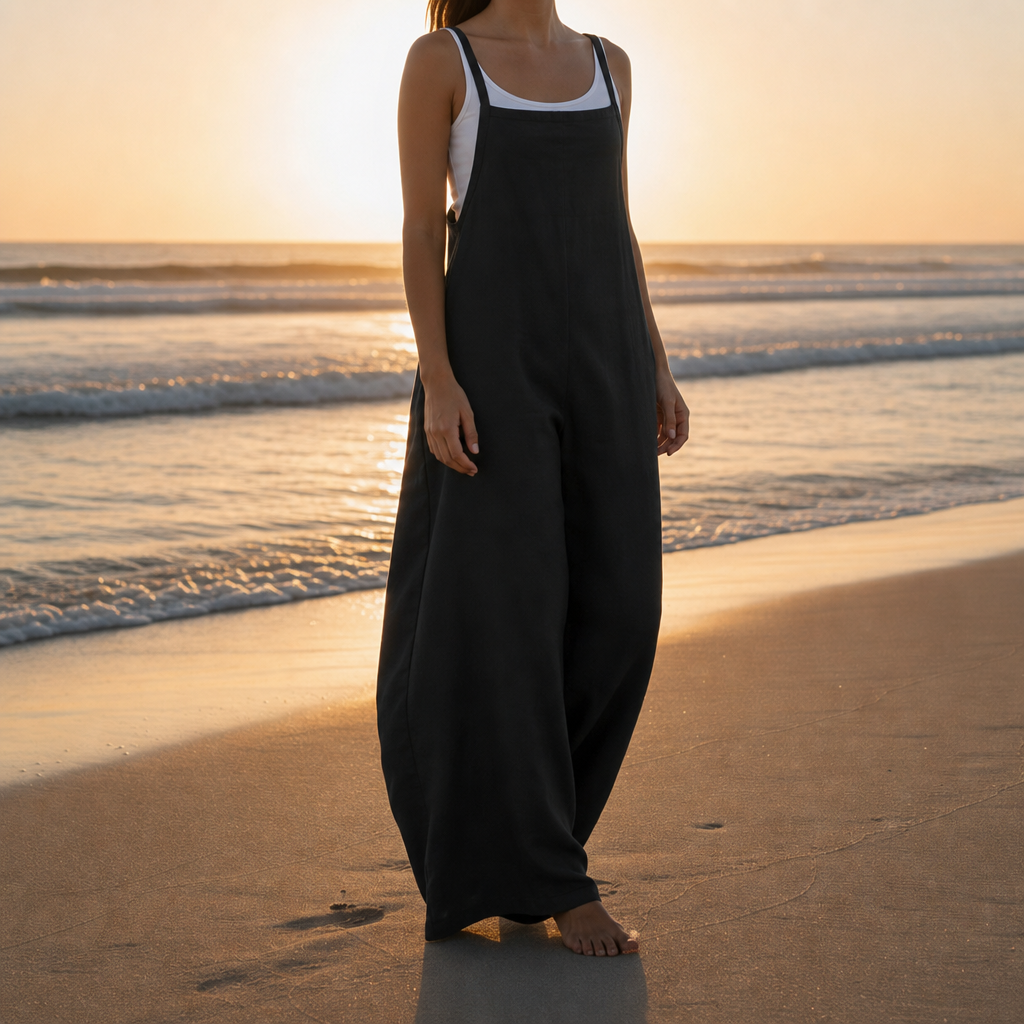Biot Linen Bib Overall Jumpsuit in Black