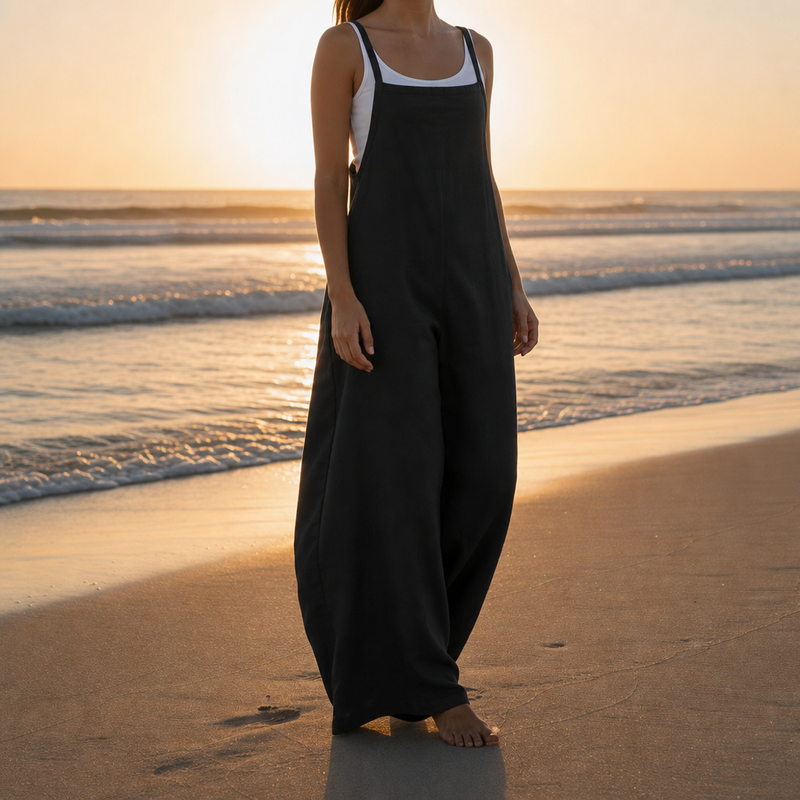 Biot Linen Bib Overall Jumpsuit in Black